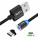 Cabo USB-C Magnético TOPK PRETO 1m para Celular (USB tipo C) 