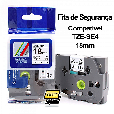 Fita de Segurança Compatível TZe-SE4 (18mm) para Rotulador Brother (Preto Sobre Branco)