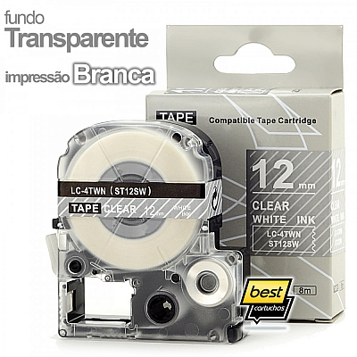 Fita TRANSPARENTE Impressão BRANCA 12mm para Rotulador Epson LW-300 400 600