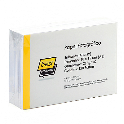 Papel Fotográfico Brilhante (Glossy) 10x15cm 265g/m2 - 120 Folhas