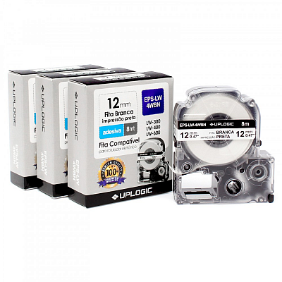 Kit 3x Fitas Compatíveis 12mm BRANCO para Rotulador Epson LW-300 400 600 LW4WBN