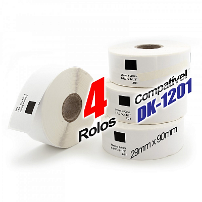 Kit 4 Rolos Etiqueta Compatível DK-1201 29mm x 90mm