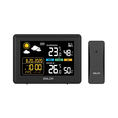Mini Estação Meteorológica com Sensor Interno + Externo B0359-WS-T2H2PR- DISPLAY PRETO - BORDA PRETA