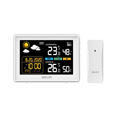 Mini Estação Meteorológica com Sensor Interno + Externo B0359-WS-T2H2PR- DISPLAY PRETO - BORDA BRANCA